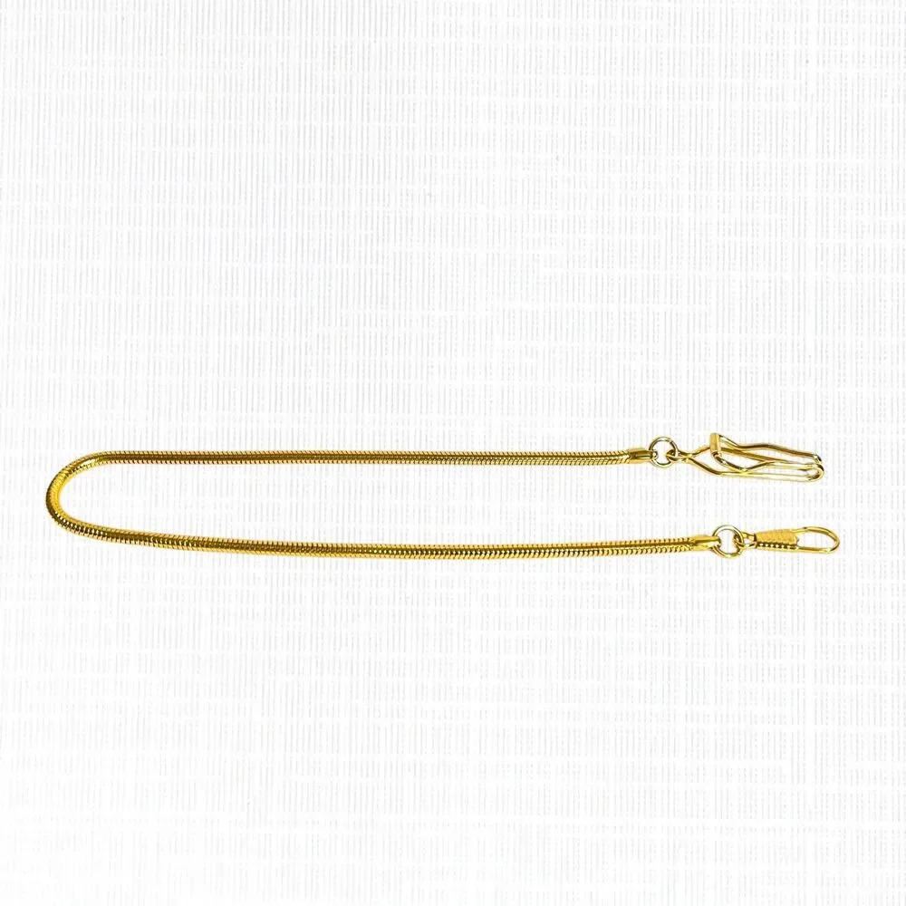 Gold Tone Pocket Watch Chain 15 inch Snake Attachment Clip Connector Holder Mens